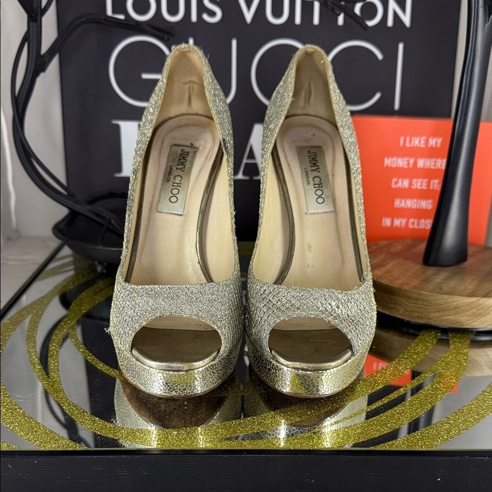 Jimmy Choo Shimmering Silver and Gold Heels 38 = 7.5/8 - Picture 5 of 9